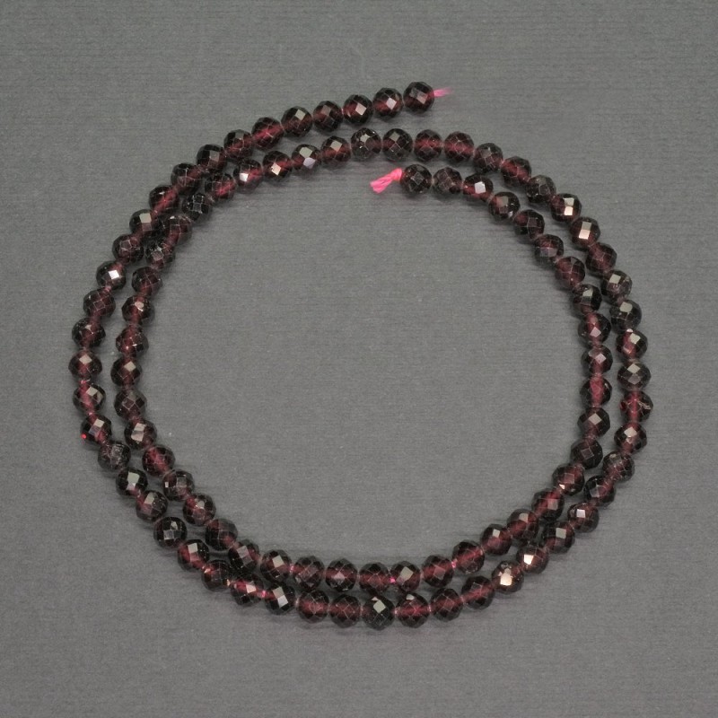 Natural Stone Garnet Faceted Bead, diameter 4.5 mm ±, length 39 cm +