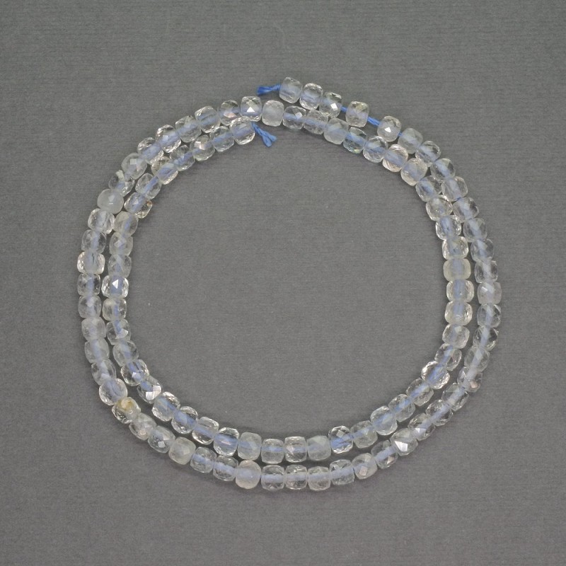 Natural gemstone Topaz beads small faceted cube diameter 4mm±, length 39cm±