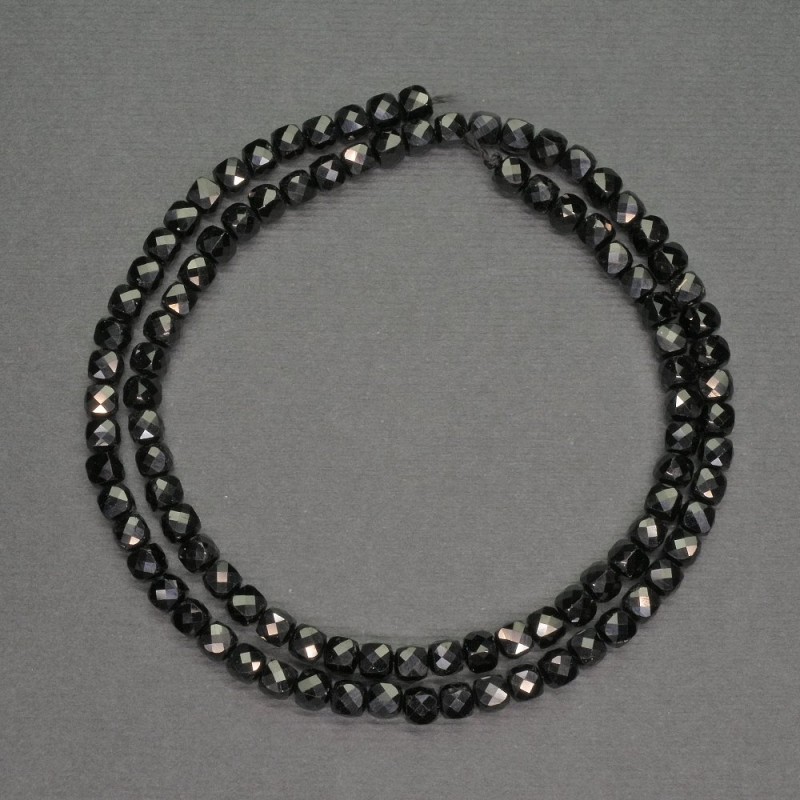 Natural gemstone Beads Black Tourmaline faceted cube 4mm±, length 38cm±