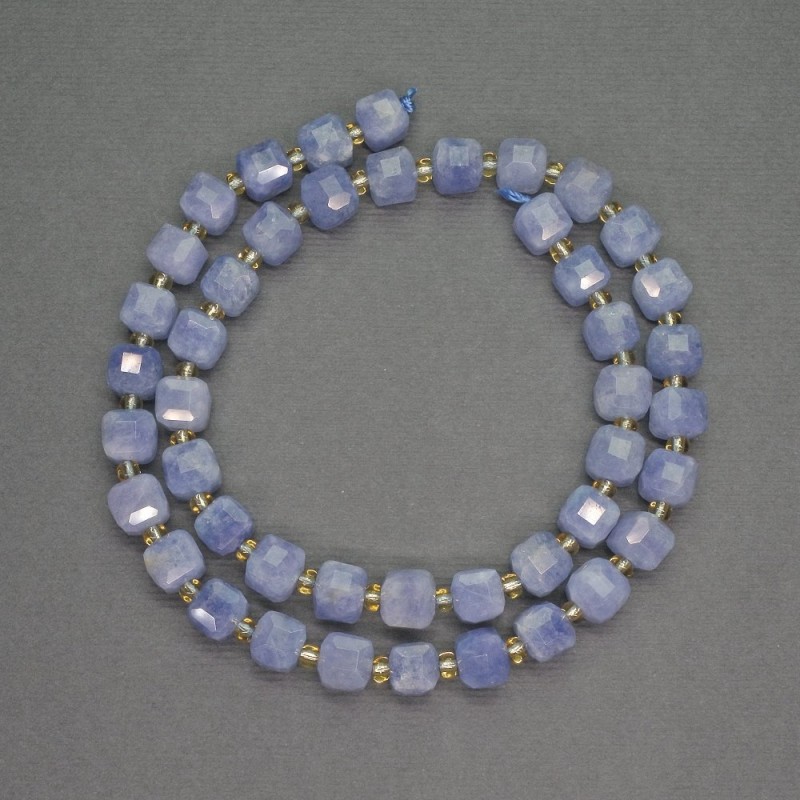 Aquamarine Beads Faceted Cube, 7mm± Diameter Beads, 3mm± Seed Beads, 39cm± Length