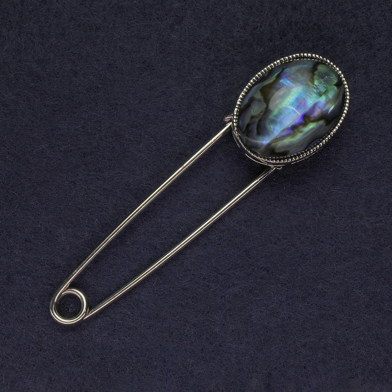 Brooch Pin with Halotite Pearl 78x20mm± metal color silver