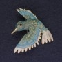 Brooch Bird Blue with Shine 40x42mm+- golden metal