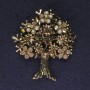 Brooch Tree with rhinestones in golden metal, diameter 45×50mm +