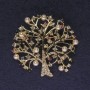 Brooch Tree with Crystals and Pearls, golden metal, diameter 46mm +