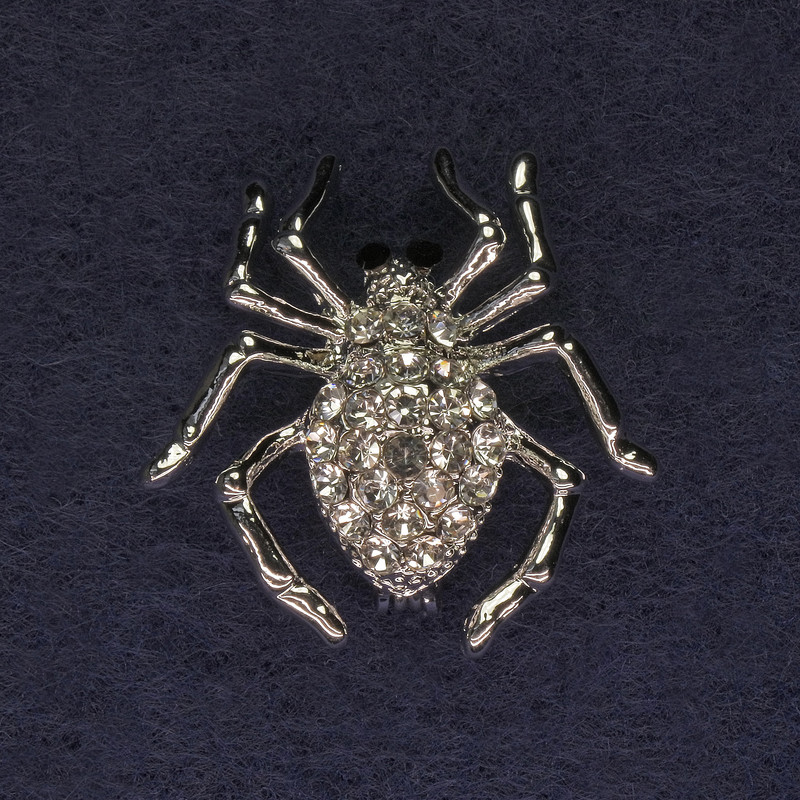 Brooch Spider with White Crystals Silver Metal 29x29mm+