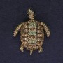 Brooch Pendant Turtle Multicolor Rhinestones Gold-toned Metal 37x32mm+