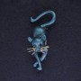 Brooch Kitty blue with black rhinestones silver-tone metal 52x24mm+