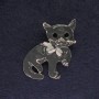 Brooch Cat Gray with Black Crystals Silver Metal 40×23mm+
