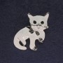  Brooch Cat white enamel black crystals silver metal 40x23mm+