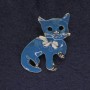 Brooch Cat blue enamel with black rhinestones silver-tone metal 40x23mm+
