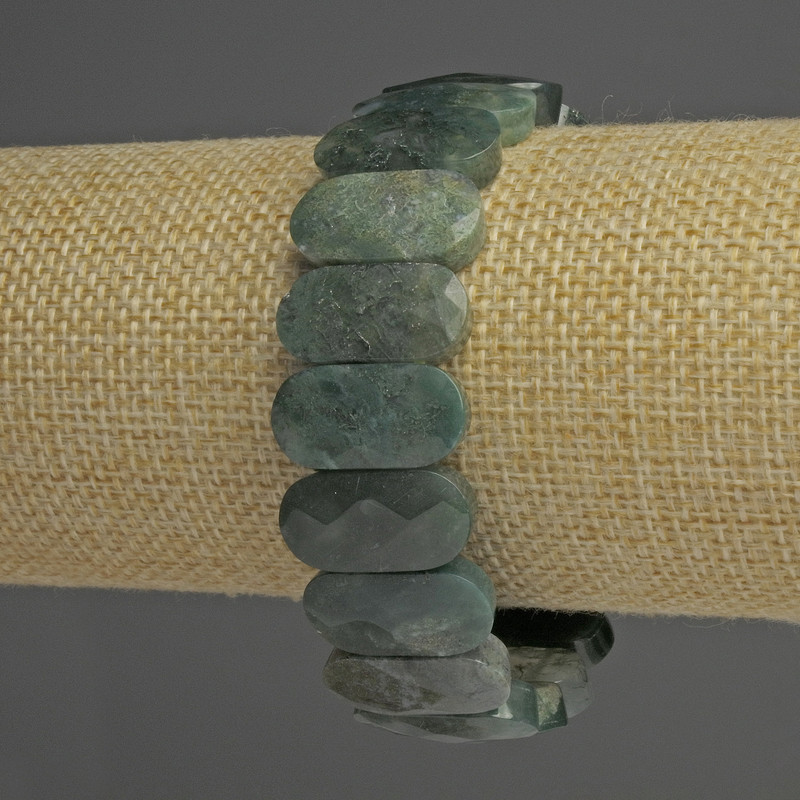 Bracelet Moss Agate Faceted Link, diameter 20.4×1.0 cm ±, length 18 cm ± stretch