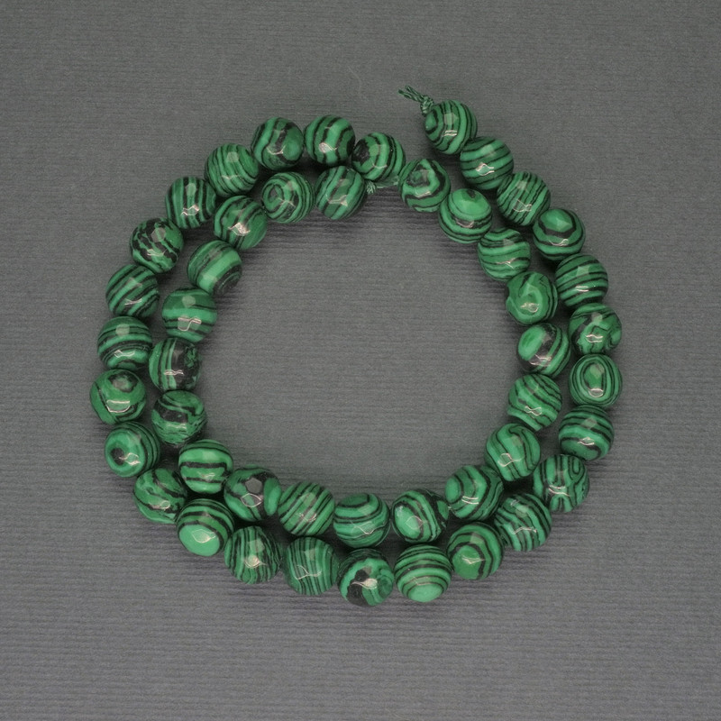 Malachite Beads, Faceted Round Bead 8mm± on Thread, 37cm+ Length
