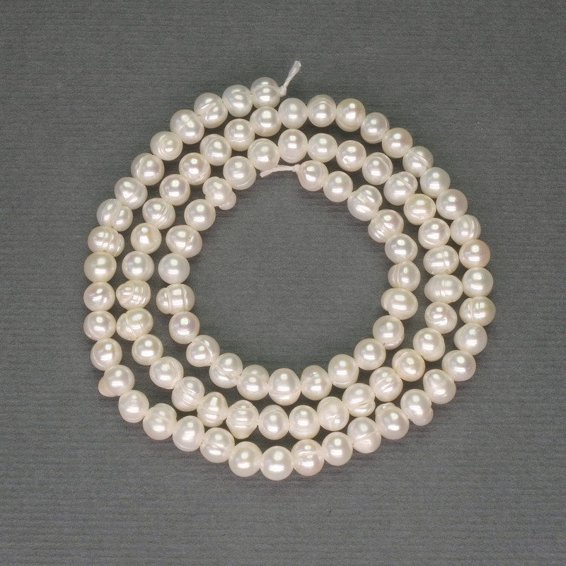 Freshwater White Pearls on a Thread, diameter 4×4-5 mm± on a thread, length 36 cm+