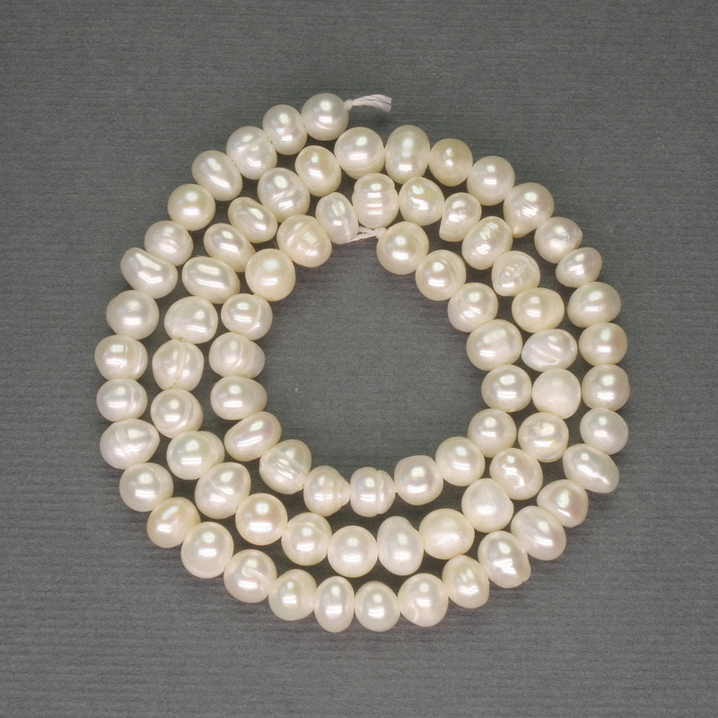 Freshwater White Oval Pearls on Thread, 5x5-5.5 mm, on a String, 35 cm+