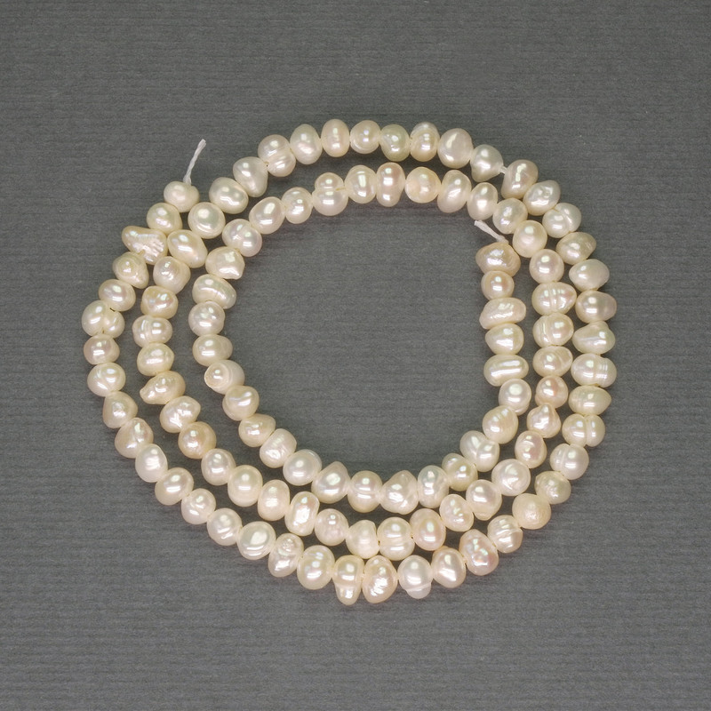 River White Oval Freshwater Pearls on Thread, 3x4 mm ± on thread, length 34 cm ±
