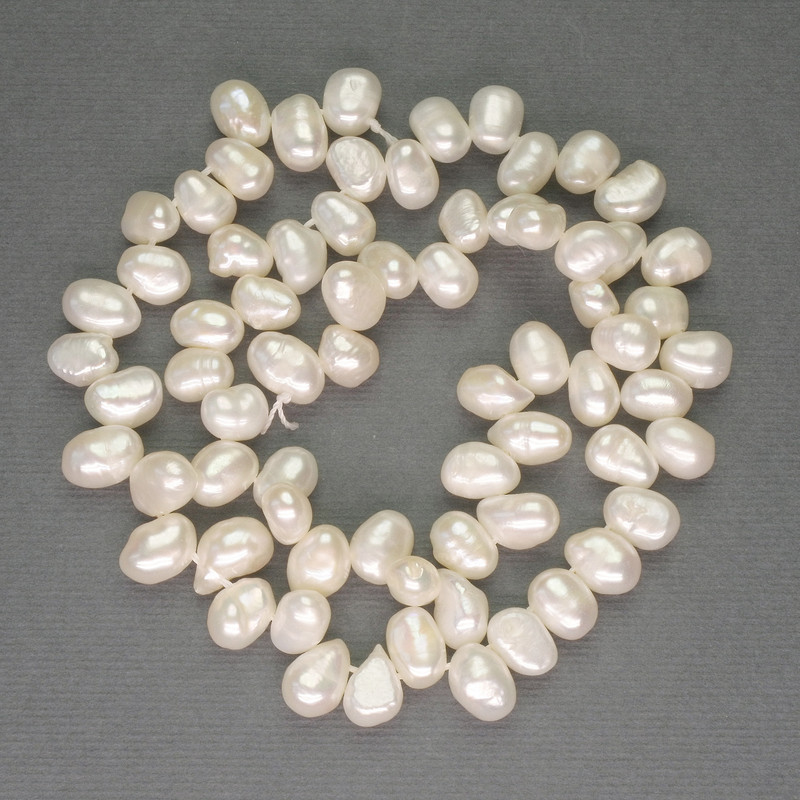 Freshwater White Oval Pearls on Thread, diameter 7x7-9mm±, on a thread, length 40cm+