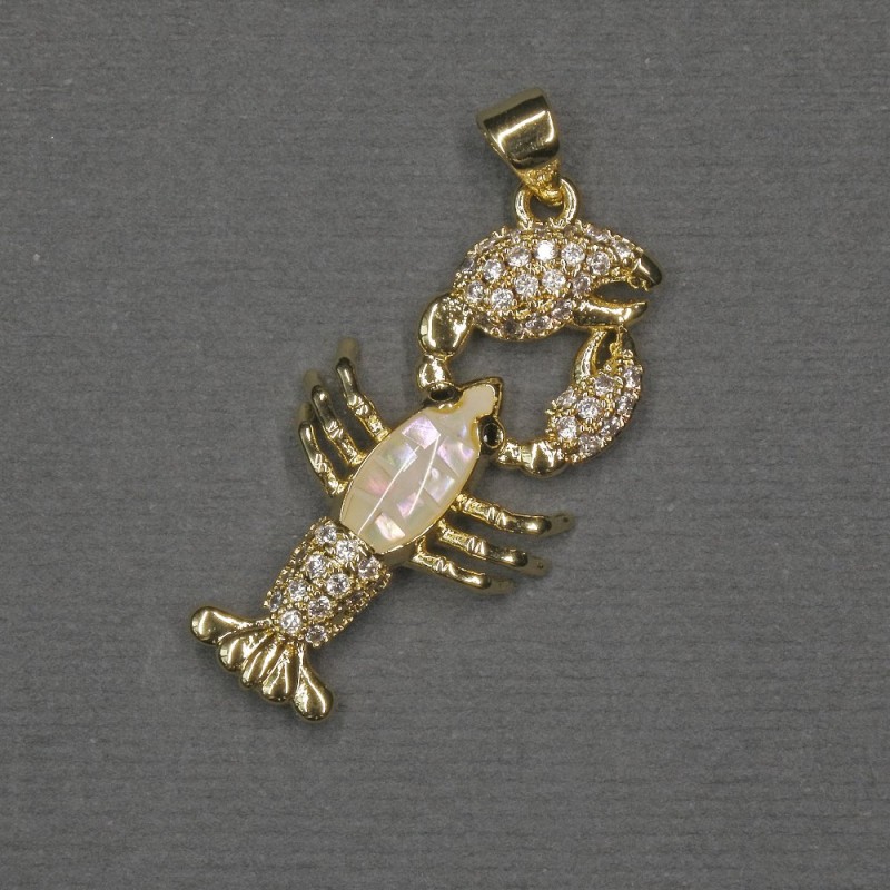 Pendant Charm Crab with Chalcedony Inlay 30x15x4 mm+- gold-tone metal