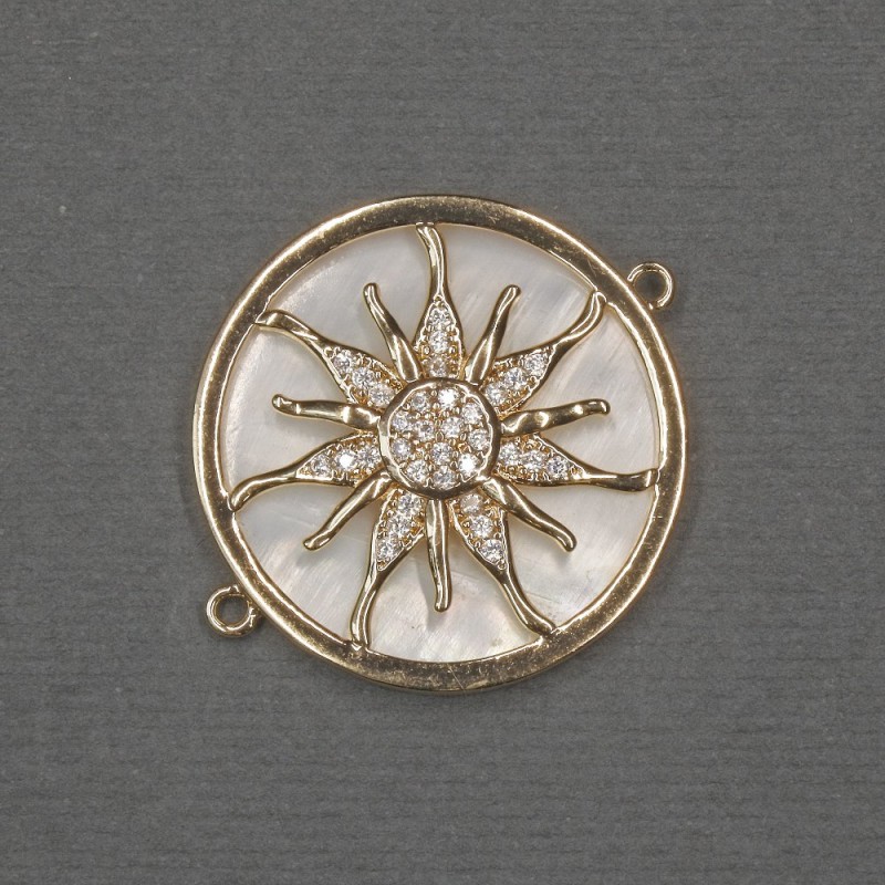 Sun Connector with Natural Nacre 25x30x3mm+- golden metal