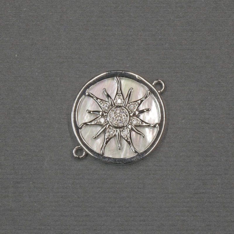 Sun Connector with natural mother-of-pearl 18×22×3mm± silver metal