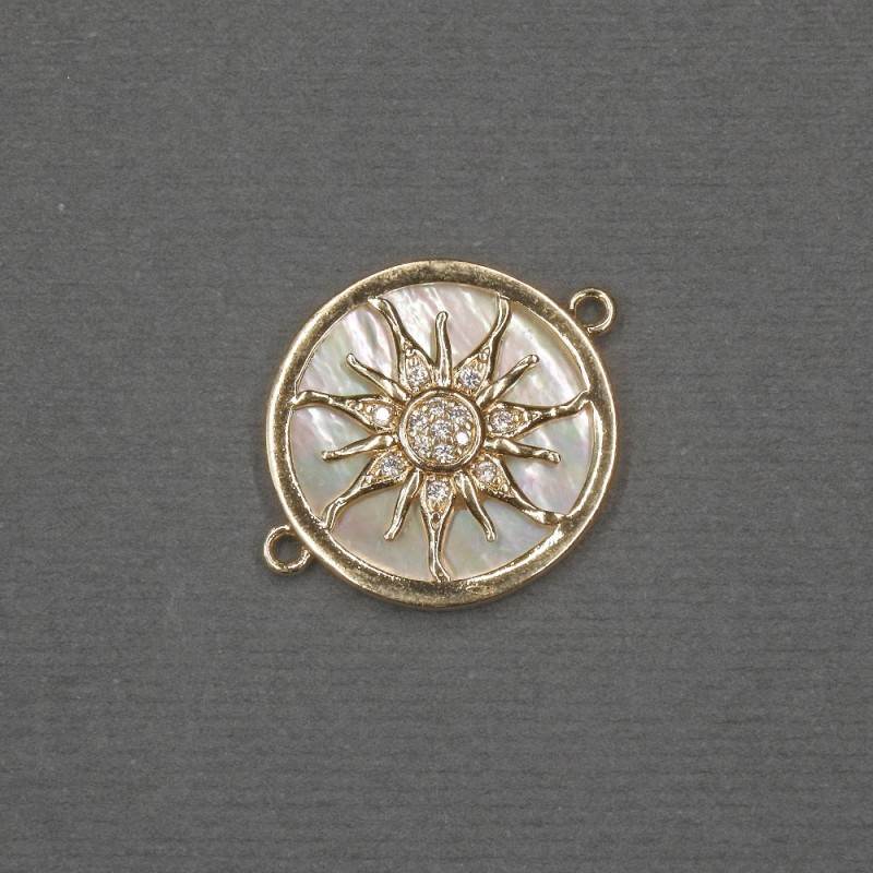 Sun Connector with Natural Mother of Pearl 18x22x3mm+-, gold-tone metal