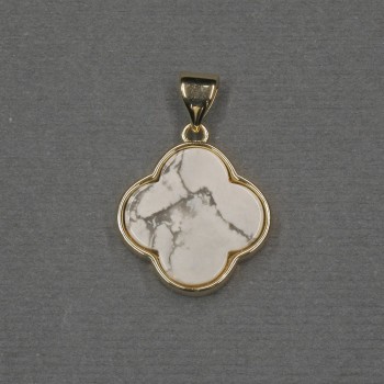 Pendant Clover with Howlite Inlay 16x18x4mm+- golden metal