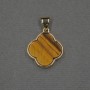 Pendant Charm Clover Inlay Tiger's Eye 16×18×4 mm ± golden metal