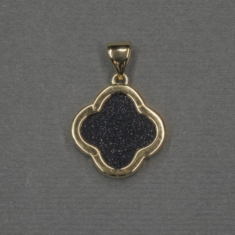 Pendant Charm Clover with Aventurine 16x18x4mm+- gold-tone metal