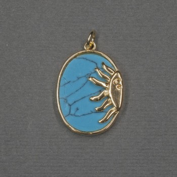 Pendant Sun with Turquoise Inlay (alleged) 17x20x24x3mm+- golden metal