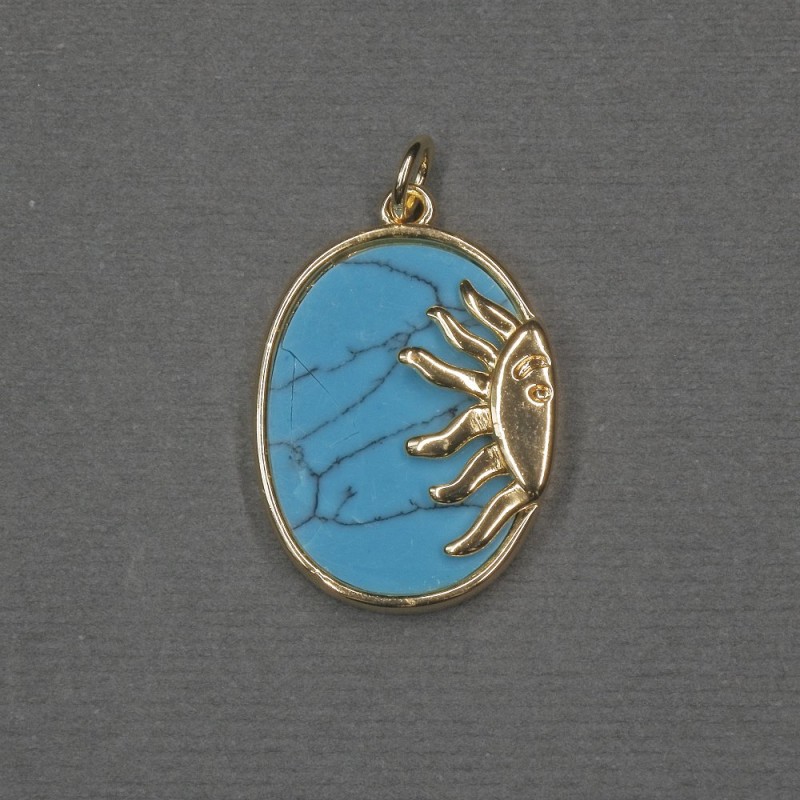 Pendant Sun with Turquoise Inlay (alleged) 17x20x24x3mm+- golden metal