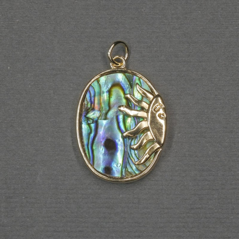Pendant Sun with Chalcedony Inlay, 17x20x24x3 mm, golden metal