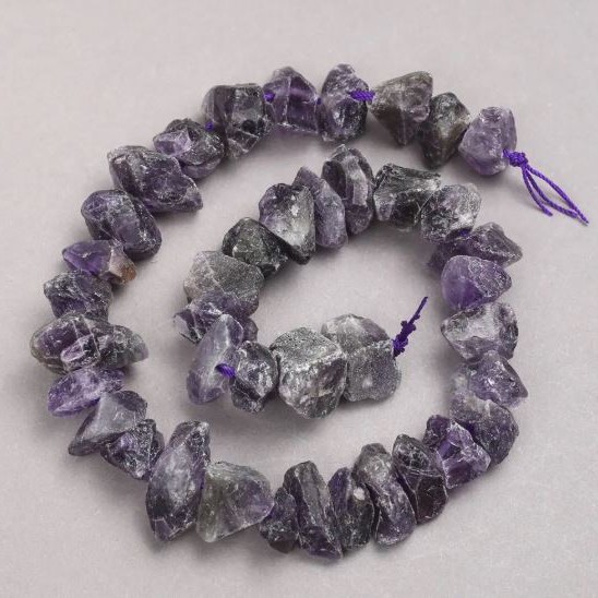 Raw Amethyst Beads on Thread, Gallotka Shape, 10x18 mm, length about 42 cm