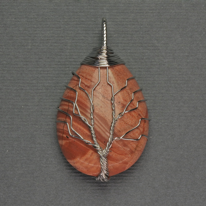 Pendant Drop Red Jasper 24x35x48mm+- encased in silver metal