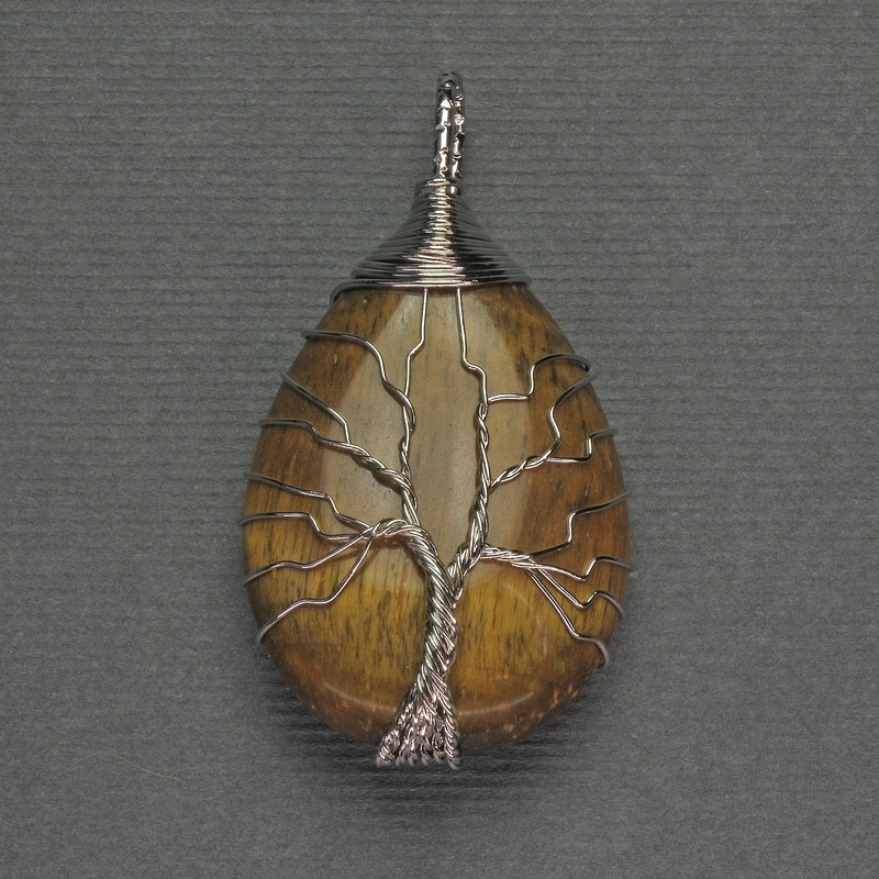 Pendant Droplet Tiger's Eye 24×35×48mm ± wrapped in silver metal