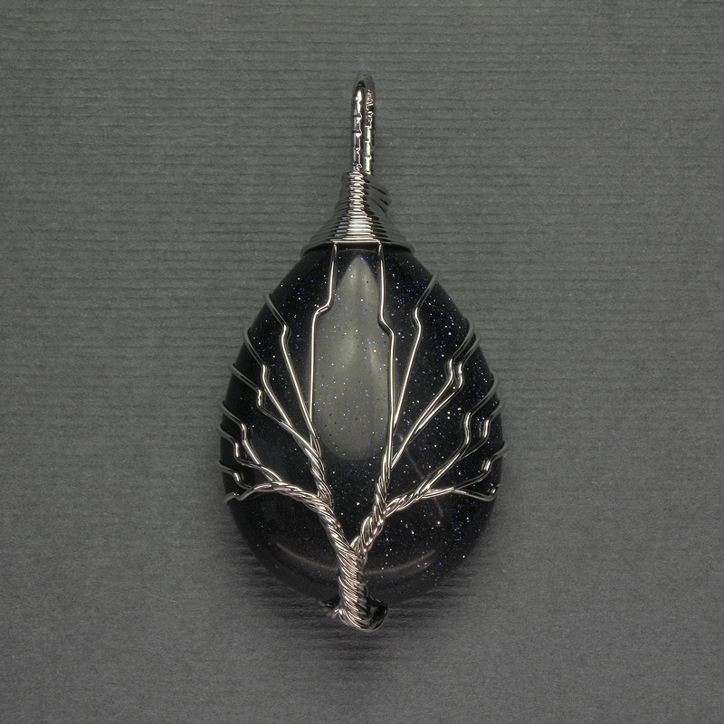 Drop Pendant Aventurine Night Kyira 24x35x48mm+ - wrapped in silver metal