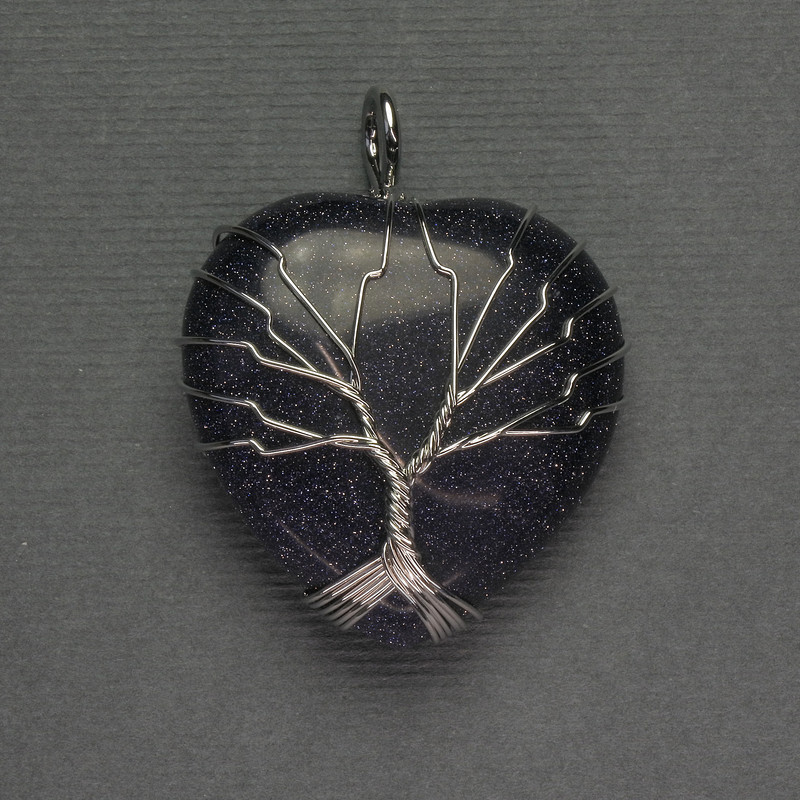 Pendant Heart Aventurine Night of Cairo 31x31x38mm± in silver-plated metal