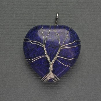 Heart Pendant with Lapis Lazuli in Silver Plating 31x31x38mm +- wrapped in silver metal