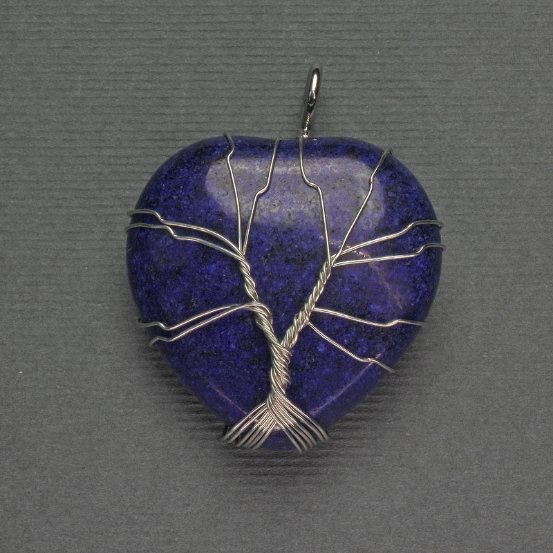Heart Pendant with Lapis Lazuli in Silver Plating 31x31x38mm +- wrapped in silver metal