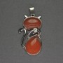 Cat Pendant Red Jasper 25×51 mm ± Silver-Tone Metal