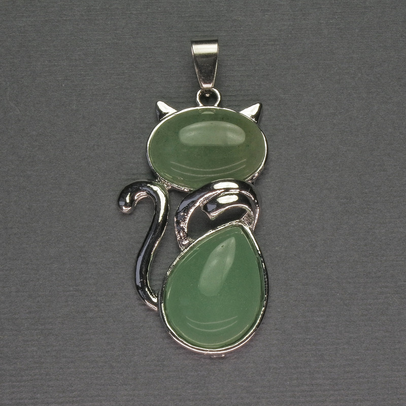Pendant Cat Jade 25x51mm± Silver Metal