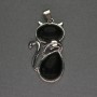 Cat Pendant Agate 25x51mm± Silver Metal