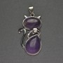 Cat Pendant with Amethyst 25×51 mm ± Silver Metal