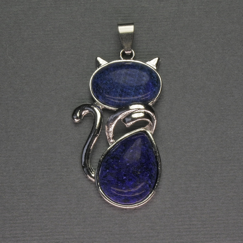Cat Pendant with Lazurite 25x51mm± Silver Metal