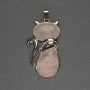 Cat Pendant Pink Quartz 25x51mm+- Silver Metal