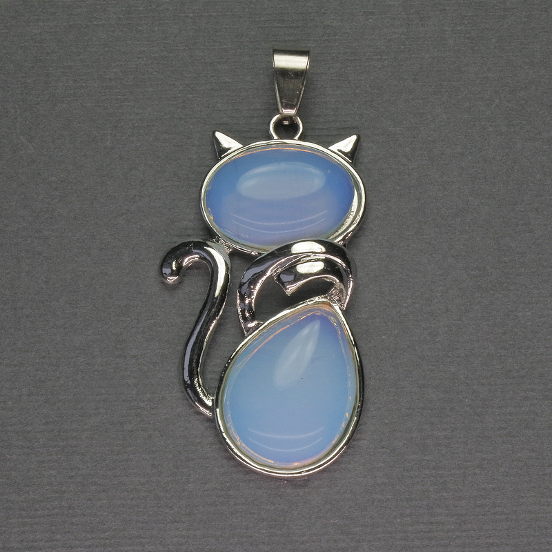 Cat Pendant Moonstone 25x51mm+ Silver Metal