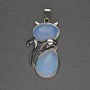 Cat Pendant Moonstone 25x51mm+ Silver Metal