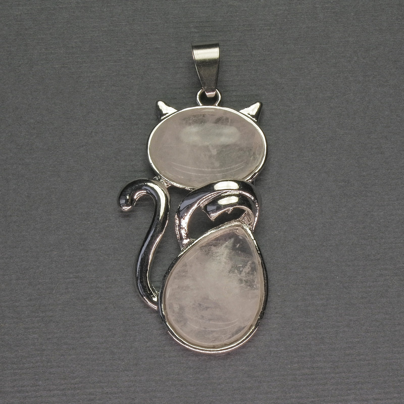 Pendant Cat Mountain Crystal 25x51mm+- Silver Metal