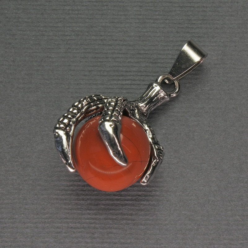 Red Jasper Paw Pendant with Ball 18x37mm± Silver Metal