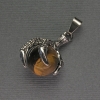 Pendant Tiger's Eye Paw with Sphere 18x37mm± Silver Metal