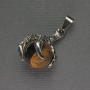 Pendant Tiger's Eye Paw with Sphere 18x37mm± Silver Metal