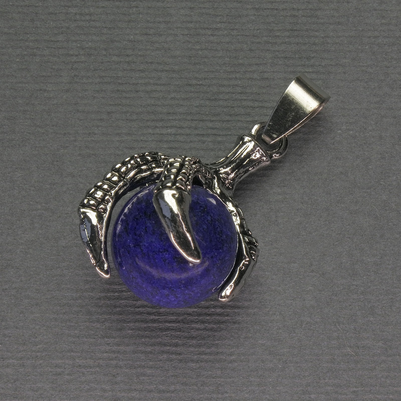 Lapis Lazuli Pendant Paw with Bead 18x37mm± Silver Metal